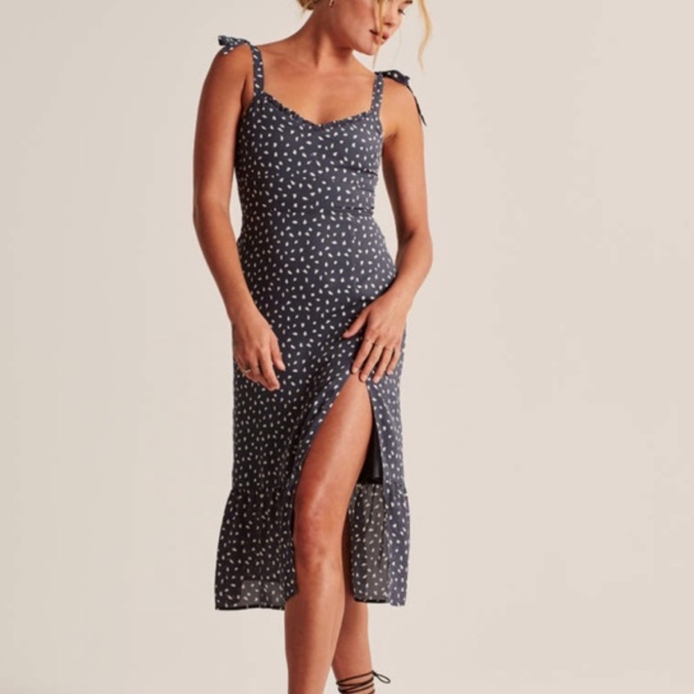 Navy Polka Dot Midi Dress
